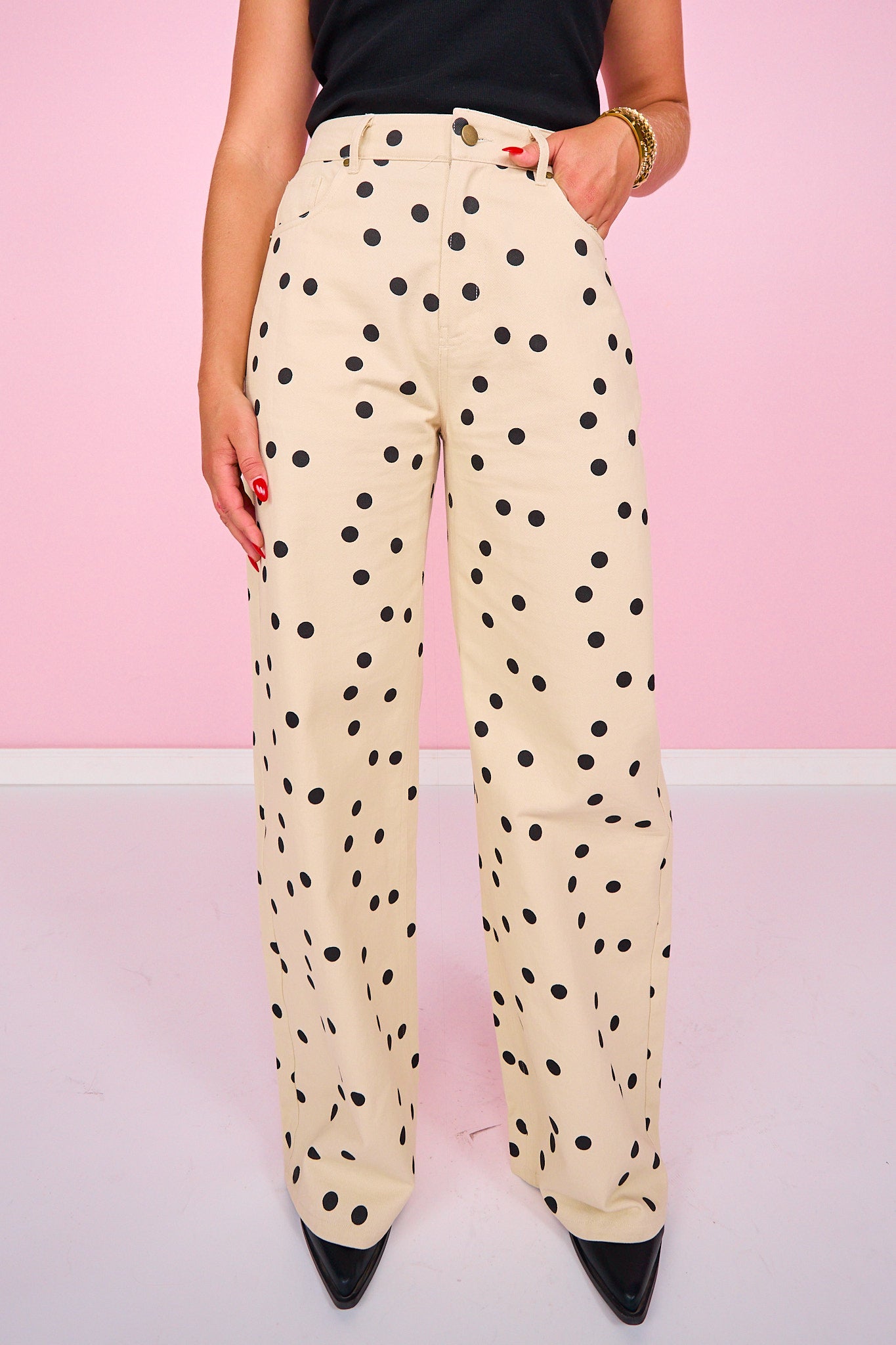 SSYS Victoria Slim Wide Leg Jeans In Polka Dot