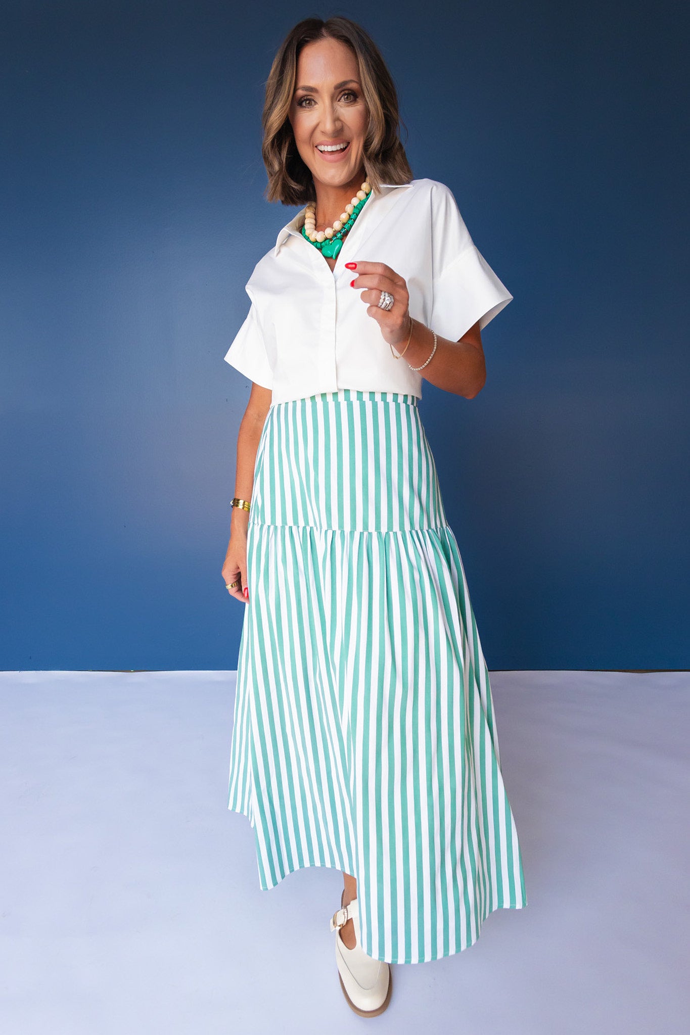 SSYS Rosalie Drop Waist Maxi Skirt in Hunter and White Stripe