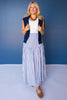 SSYS Rosalie Drop Waist Maxi Skirt in Navy and White Stripe