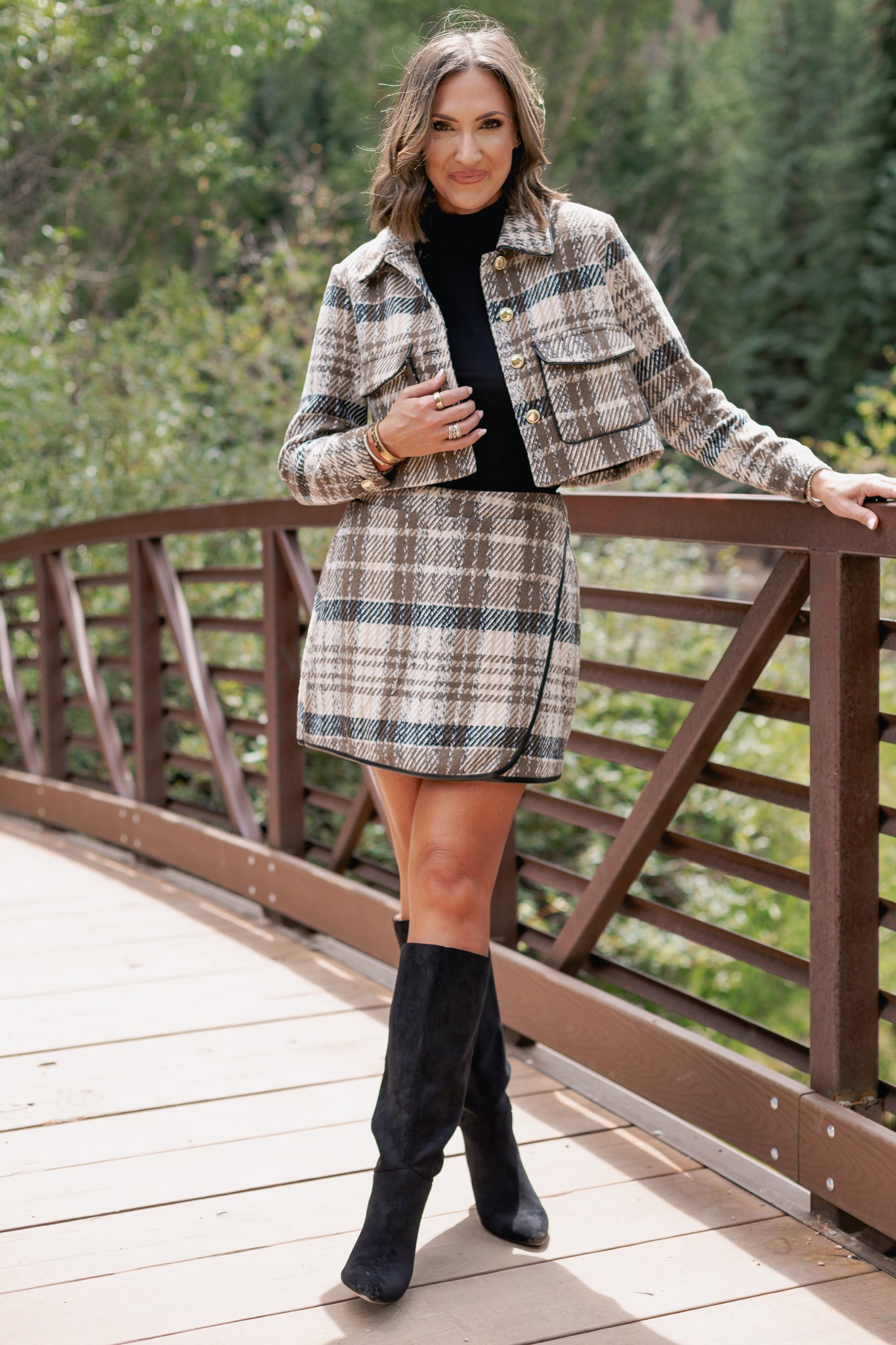SSYS Rosa Plaid Tweed Wrap Skirt In Brown