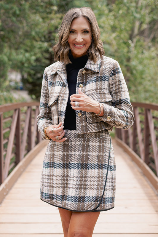 SSYS Rosa Plaid Tweed Wrap Skirt In Brown