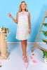 SSYS Caroline Rhinestone Collar Sleeveless Dress In Pastel Floral Brocade