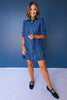 SSYS Phoebe Smocked Long Sleeve Pleated Bottom Dress In Navy Palm