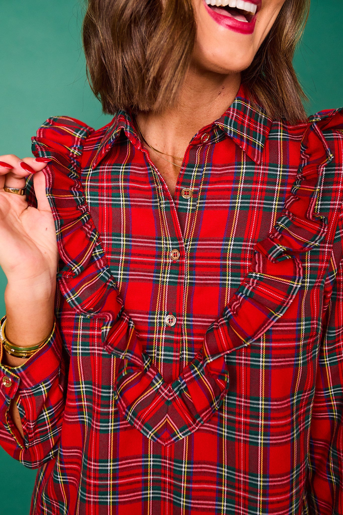 SSYS Finley Ruffle Detail Dress In Red Tartan