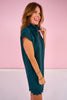 SSYS Pleated Hem Taylor Air 3/4 Zip Dress In Deep Teal *FINAL SALE*