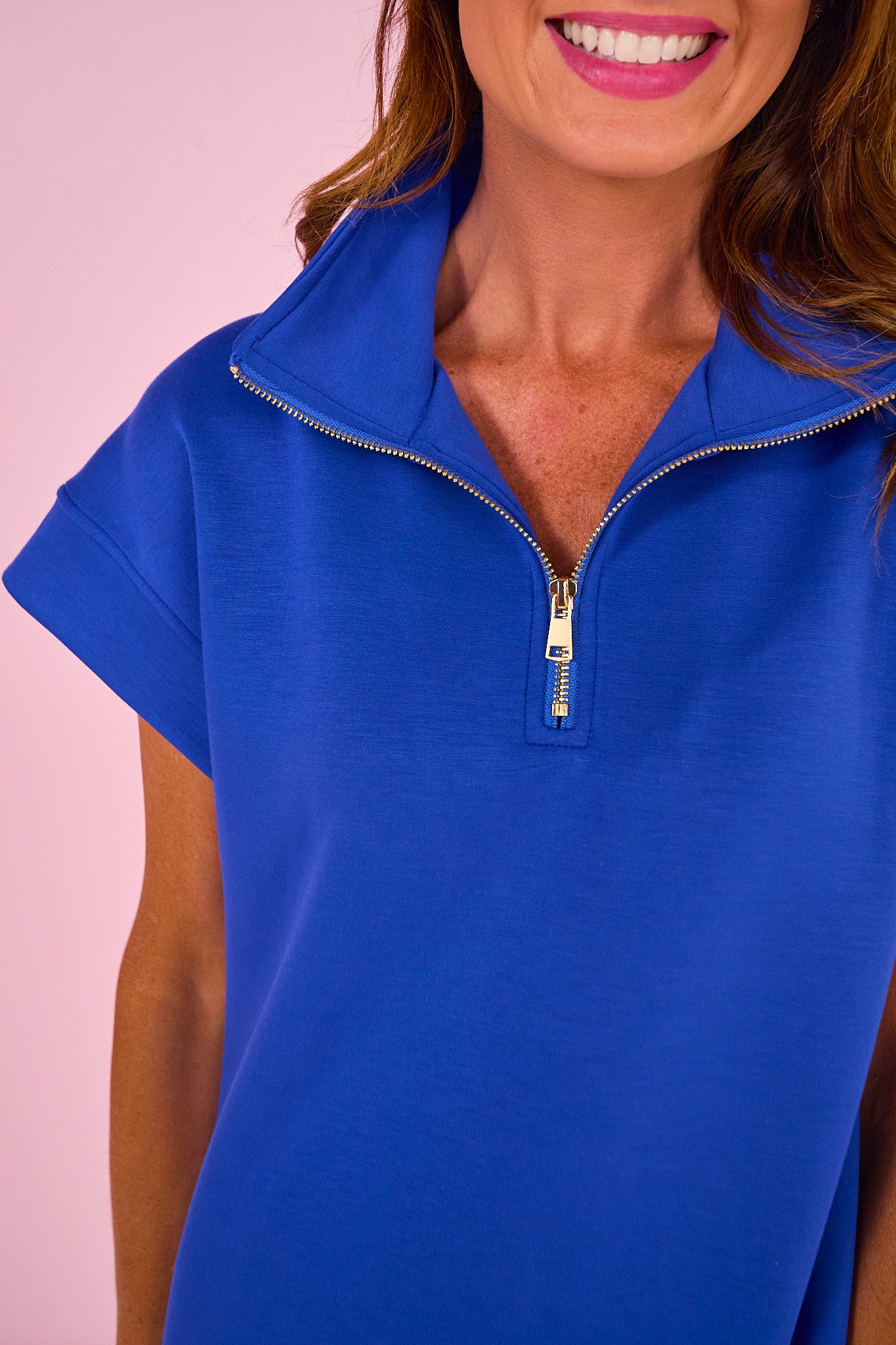 SSYS Pleated Hem Taylor Air 3/4 Zip Dress In Royal *FINAL SALE*