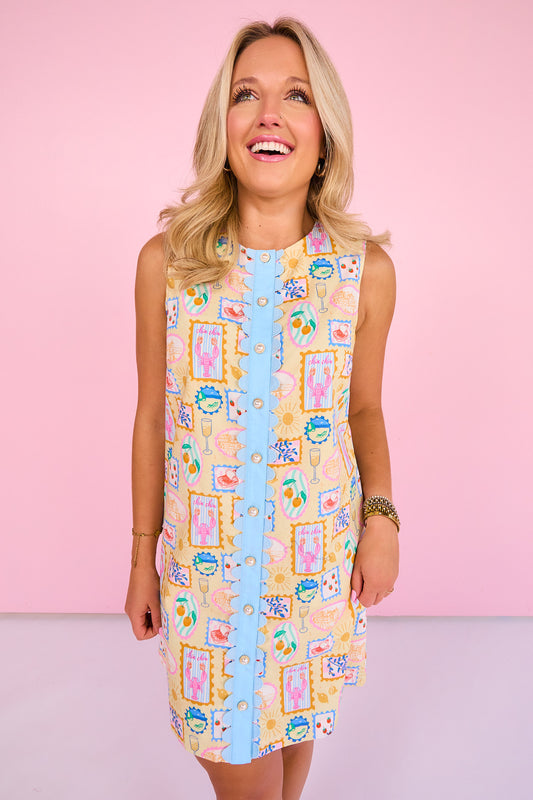 SSYS Sleeveless Everly Scallop Trim Dress In Capri Postcard *FINAL SALE*