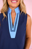 SSYS Celine Navy Cornflower Poplin Sleeveless Dress