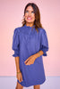 SSYS Maren Smocked Short Sleeve Dress In Dark Cobalt