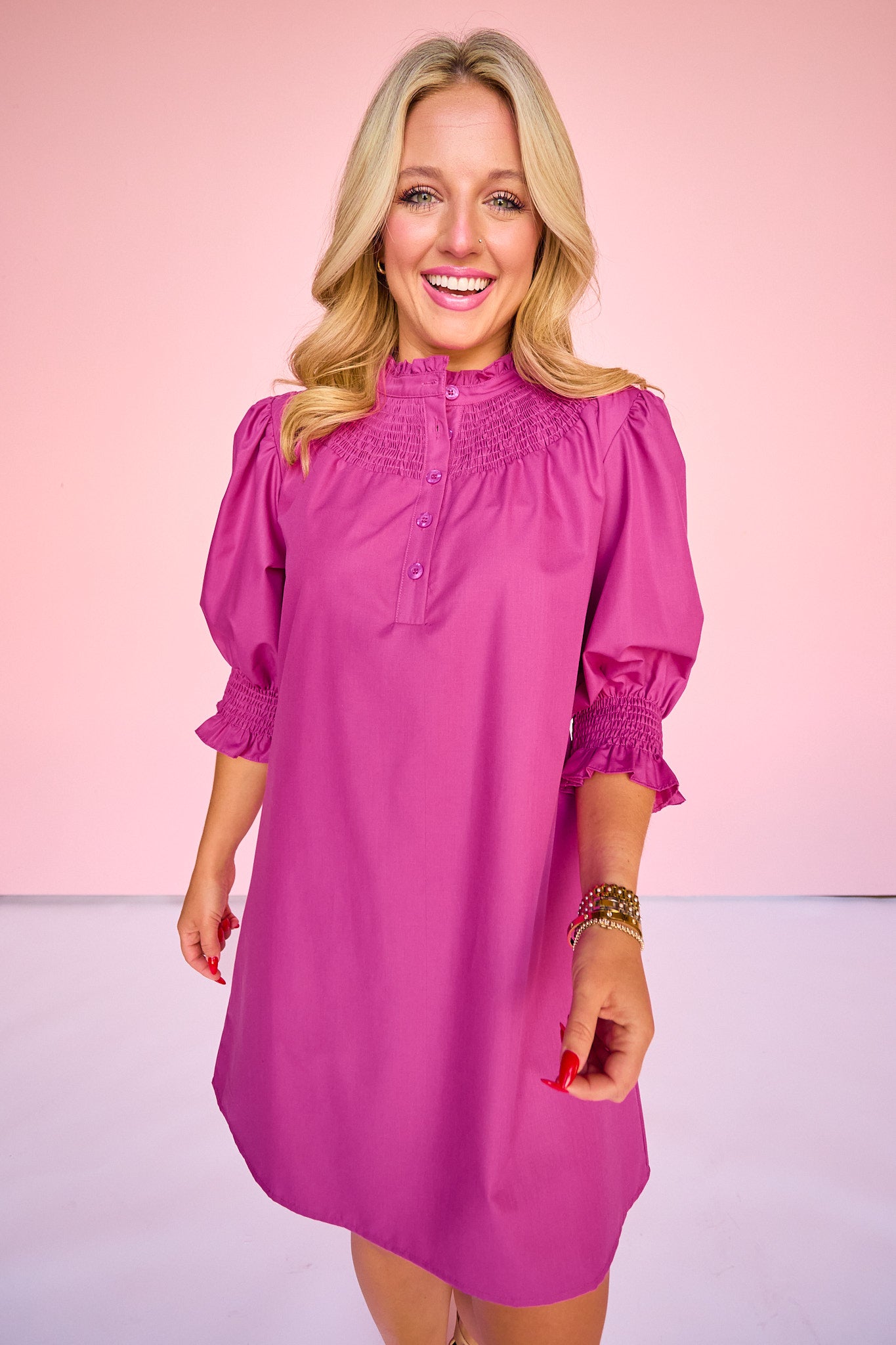 SSYS Maren Smocked Short Sleeve Dress In Orchid