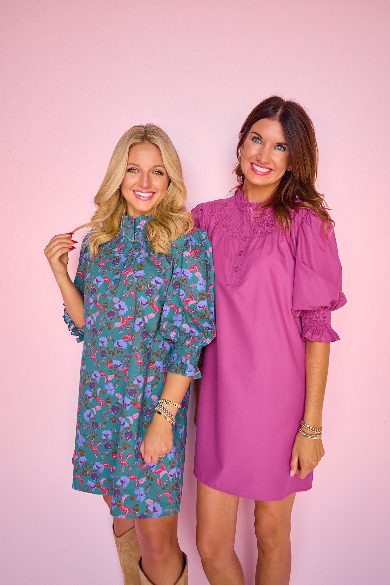 SSYS Maren Smocked Short Sleeve Dress In Teal Floral