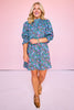 SSYS Maren Smocked Short Sleeve Dress In Teal Floral