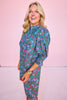SSYS Maren Smocked Short Sleeve Dress In Teal Floral