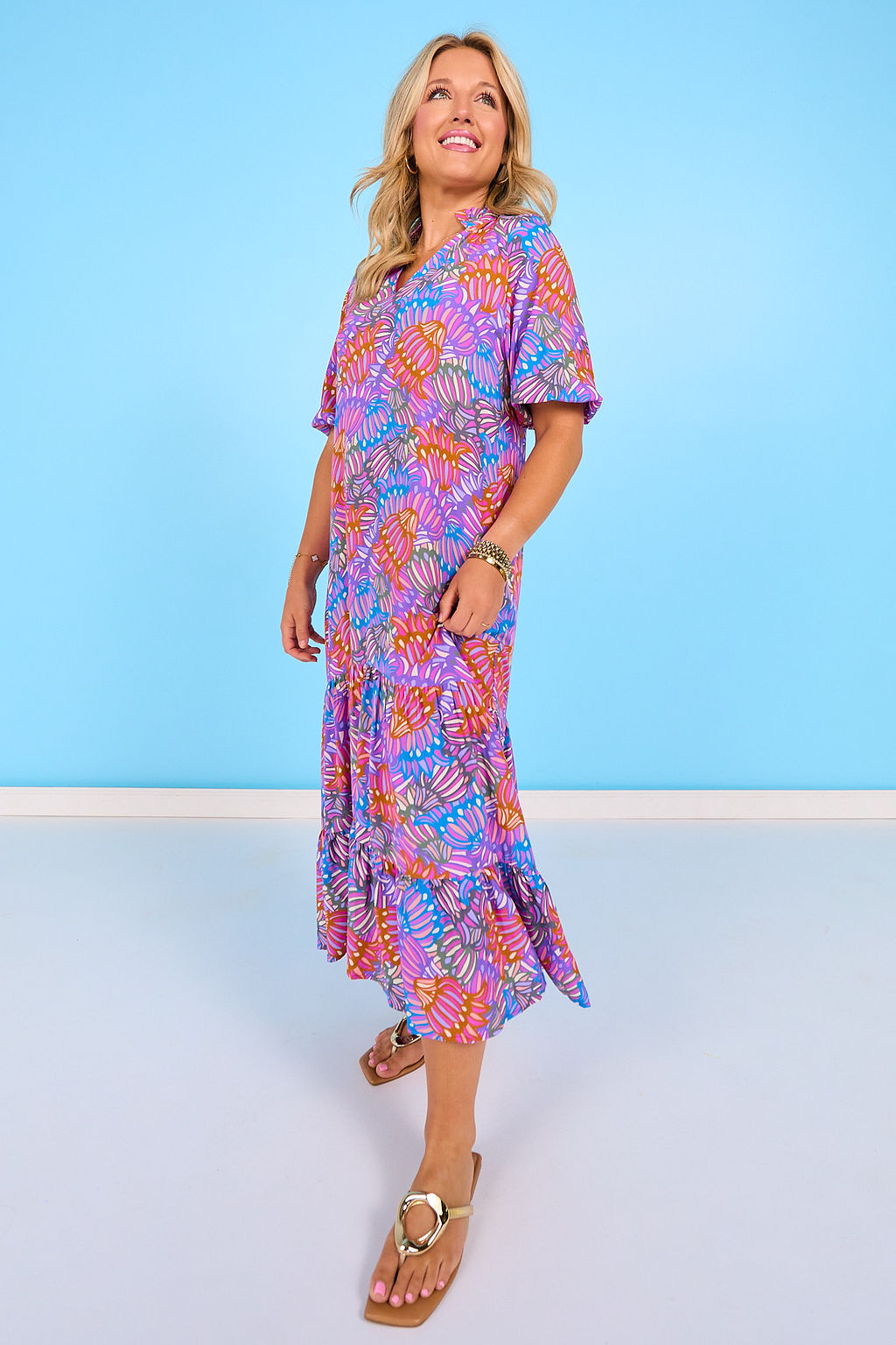 SSYS Rowan Short Sleeve Maxi Dress In Lagoon Garden