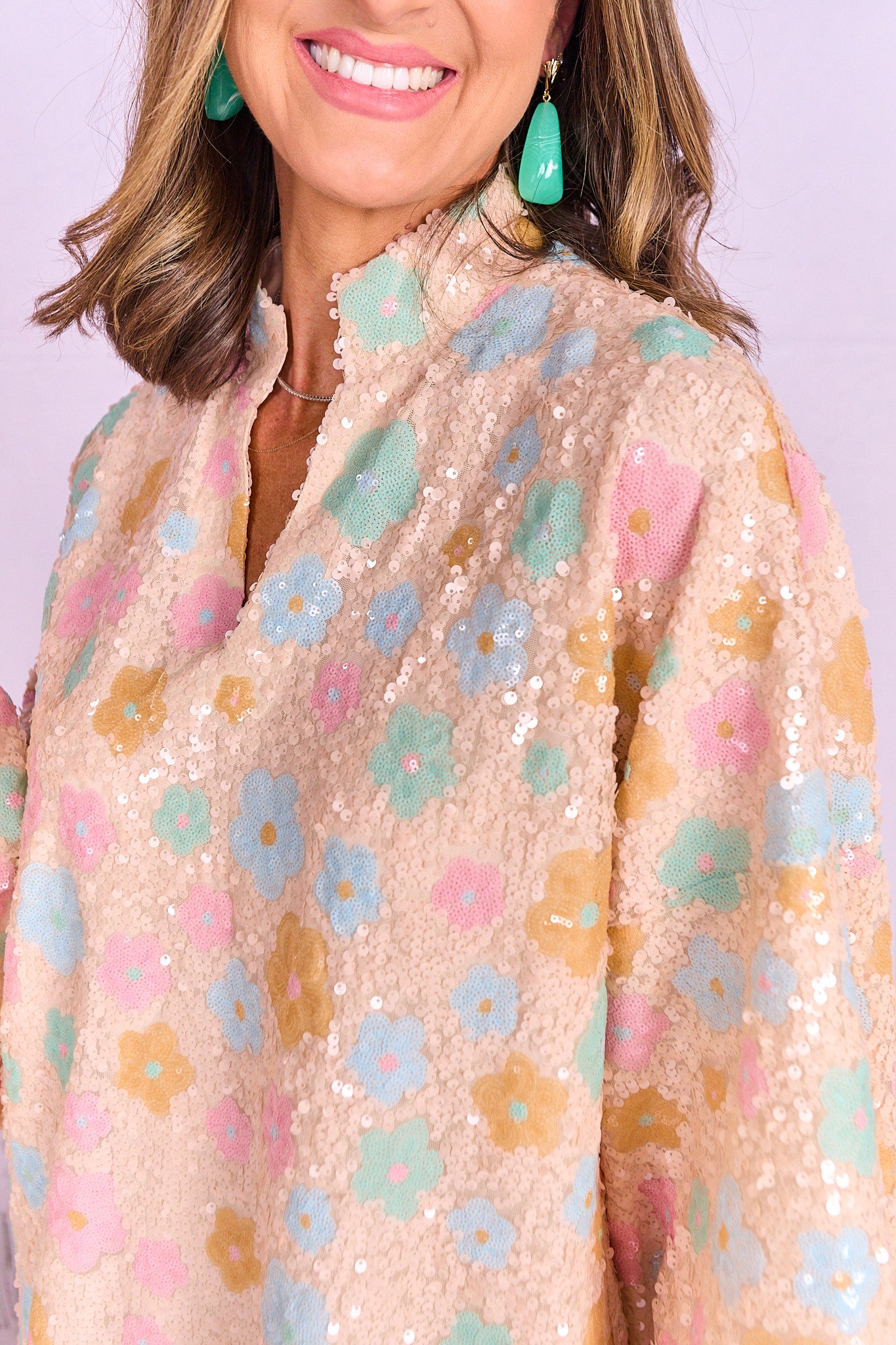 SSYS Ruby Sequin Caftan Dress In Pastel Floral Sequin