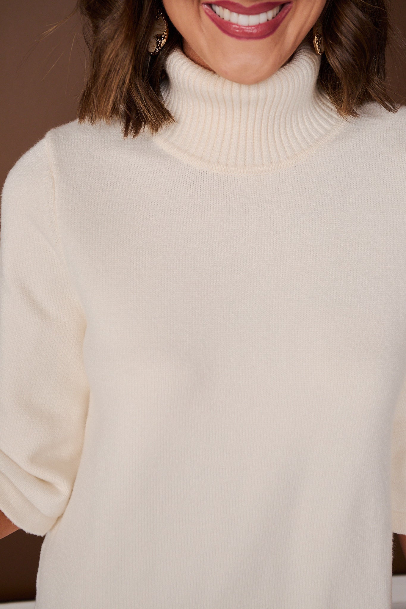 SSYS Evie Long Sleeve Turtleneck Mini Sweater Dress In Ivory