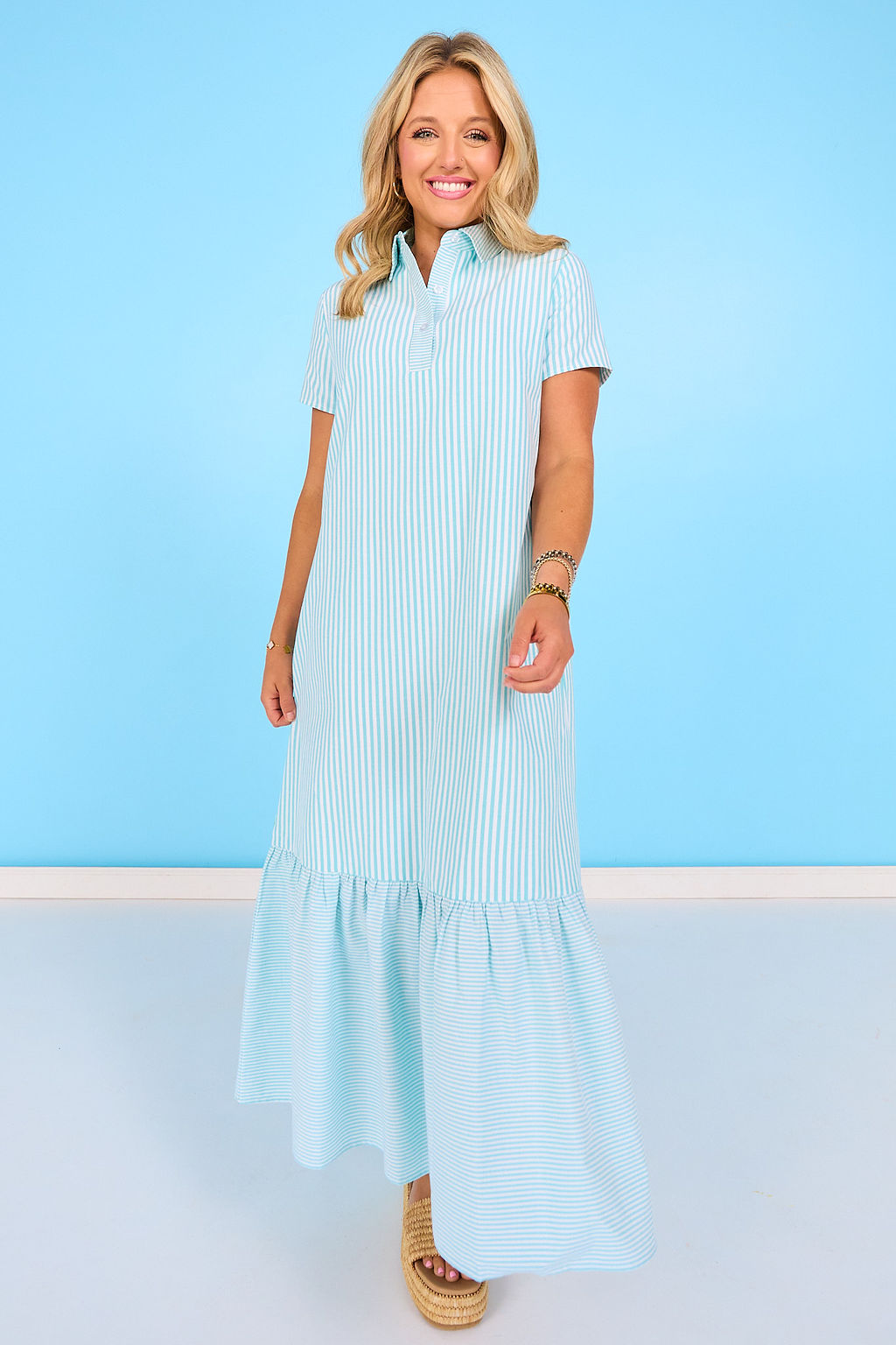 SSYS Holland Mix Stripe Dress In Blue