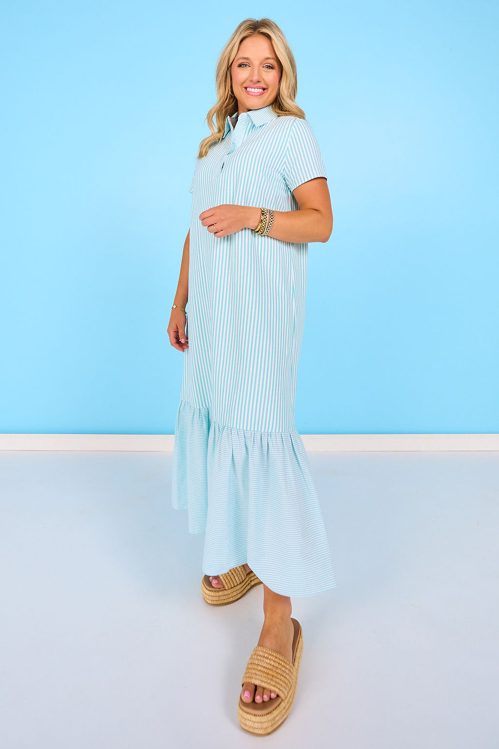 SSYS Holland Mix Stripe Dress In Blue