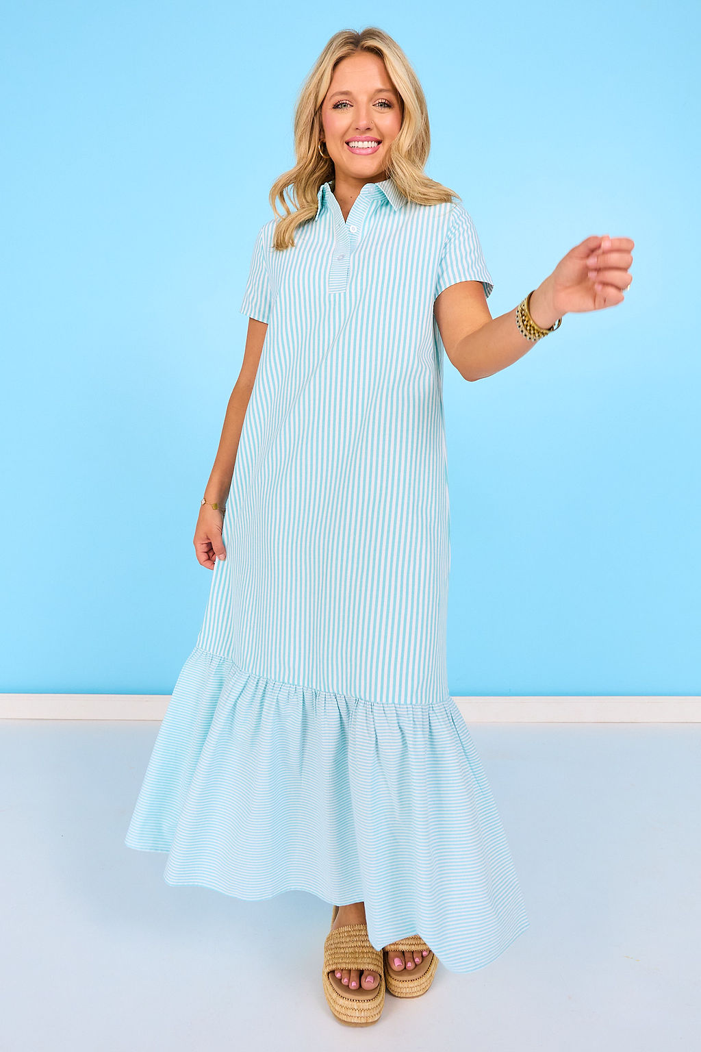 SSYS Holland Mix Stripe Dress In Blue