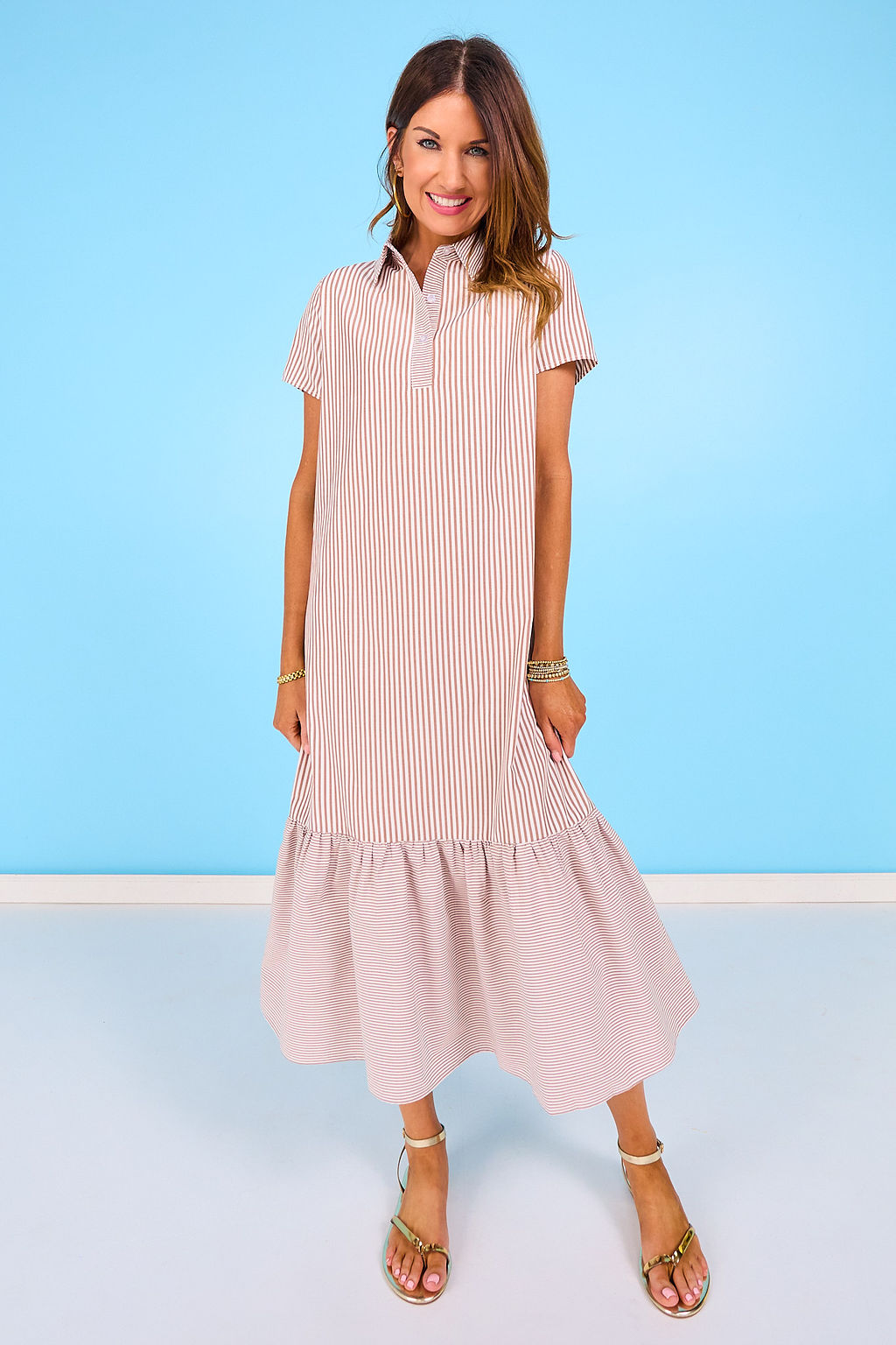 SSYS Holland Mix Stripe Dress In Mocha