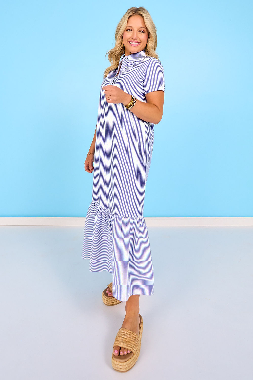 SSYS Holland Mix Stripe Dress In Navy