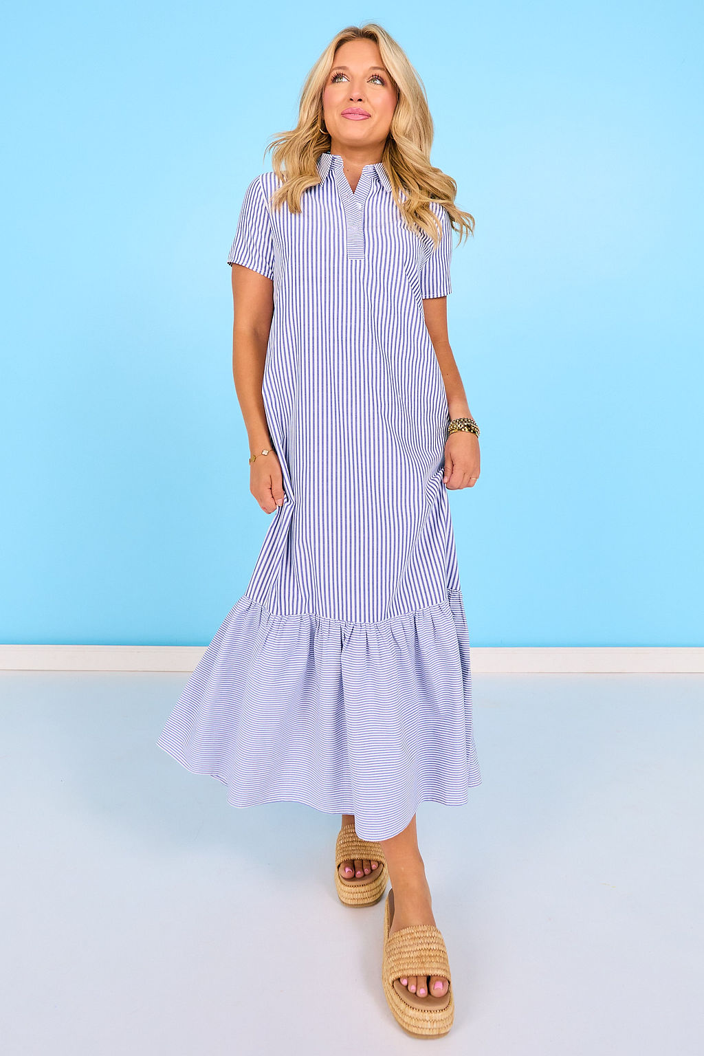 SSYS Holland Mix Stripe Dress In Navy