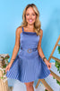 SSYS Sierra Sleeveless Belted Fitted Pleat Dress In Dark Cornflower