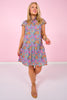 SSYS Alissa Short Sleeve Poplin Printed Ruffle Dress In Retro Garden