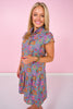 SSYS Alissa Short Sleeve Poplin Printed Ruffle Dress In Retro Garden