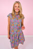 SSYS Alissa Short Sleeve Poplin Printed Ruffle Dress In Retro Garden