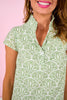 SSYS Alissa Short Sleeve Poplin Printed Ruffle Dress In Sage Scallop