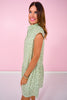 SSYS Alissa Short Sleeve Poplin Printed Ruffle Dress In Sage Scallop