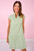 SSYS Alissa Short Sleeve Poplin Printed Ruffle Dress In Sage Scallop
