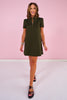 SSYS Zoey Short Sleeve Ruffle Collar Zip Air Dress In Dark Olive