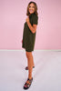 SSYS Zoey Short Sleeve Ruffle Collar Zip Air Dress In Dark Olive