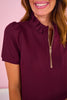 SSYS Zoey Short Sleeve Ruffle Collar Zip Air Dress In Maroon