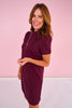 SSYS Zoey Short Sleeve Ruffle Collar Zip Air Dress In Maroon
