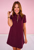 SSYS Zoey Short Sleeve Ruffle Collar Zip Air Dress In Maroon