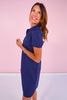 SSYS Zoey Short Sleeve Ruffle Collar Zip Air Dress In Navy