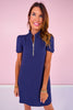 SSYS Zoey Short Sleeve Ruffle Collar Zip Air Dress In Navy
