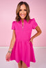 SSYS Lainey Animal Everyday Puff Sleeve Drop Waist Dress In Dark Pink