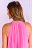 SSYS Catherine Halter Pleated Chiffon Maxi Dress In Pink