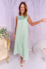 SSYS Lenore Satin Bow Shoulder Maxi Dress In Seafoam