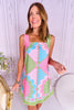 SSYS Jillian Fan Square Neck Green Fringe Sleeveless Dress