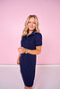 SSYS Collared Puff Short Sleeve Air Dress In Navy
