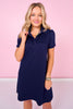 SSYS Collared Puff Short Sleeve Air Dress In Navy