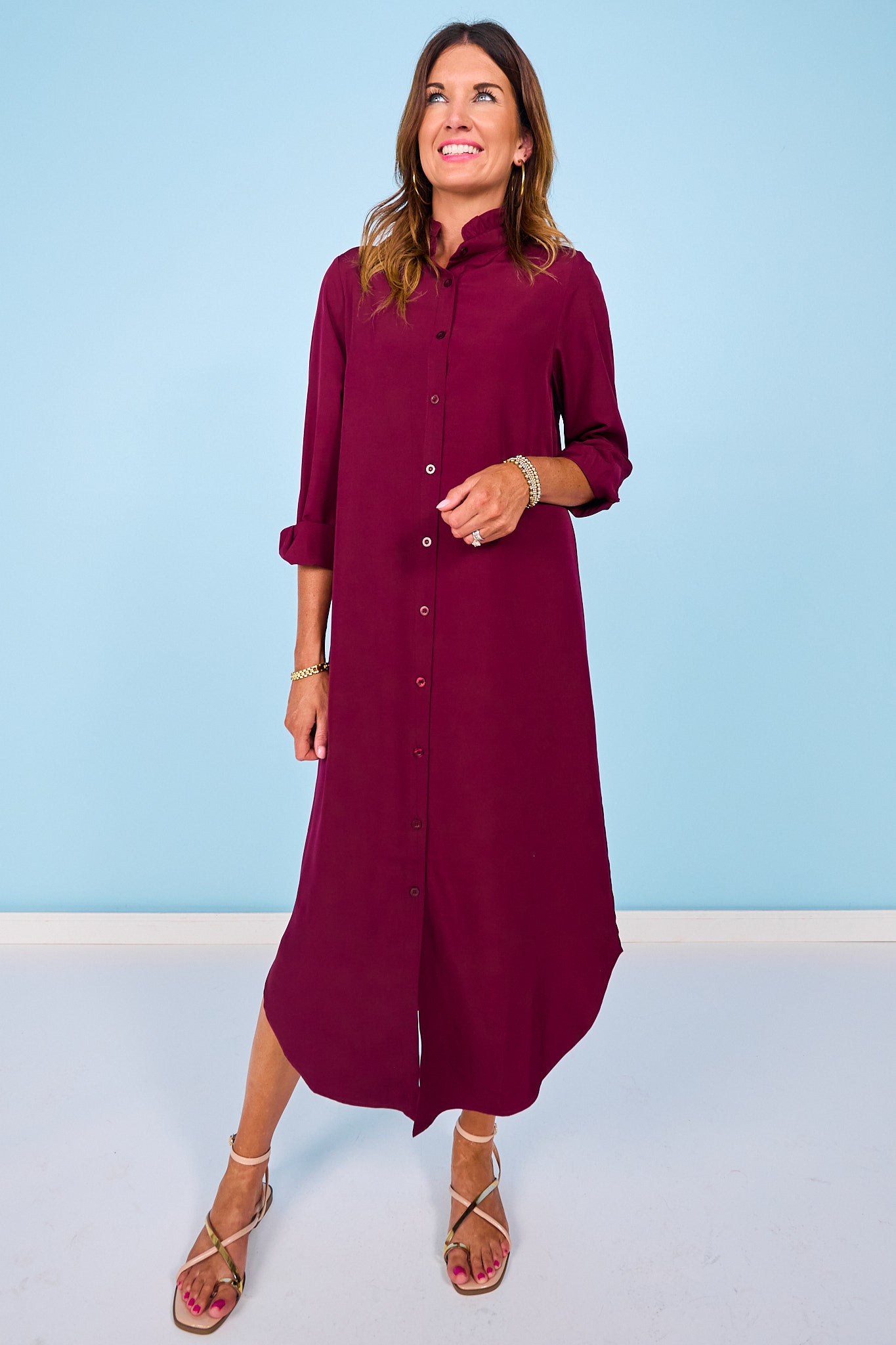 SSYS Saylor Preppy Shirt Dress In Maroon