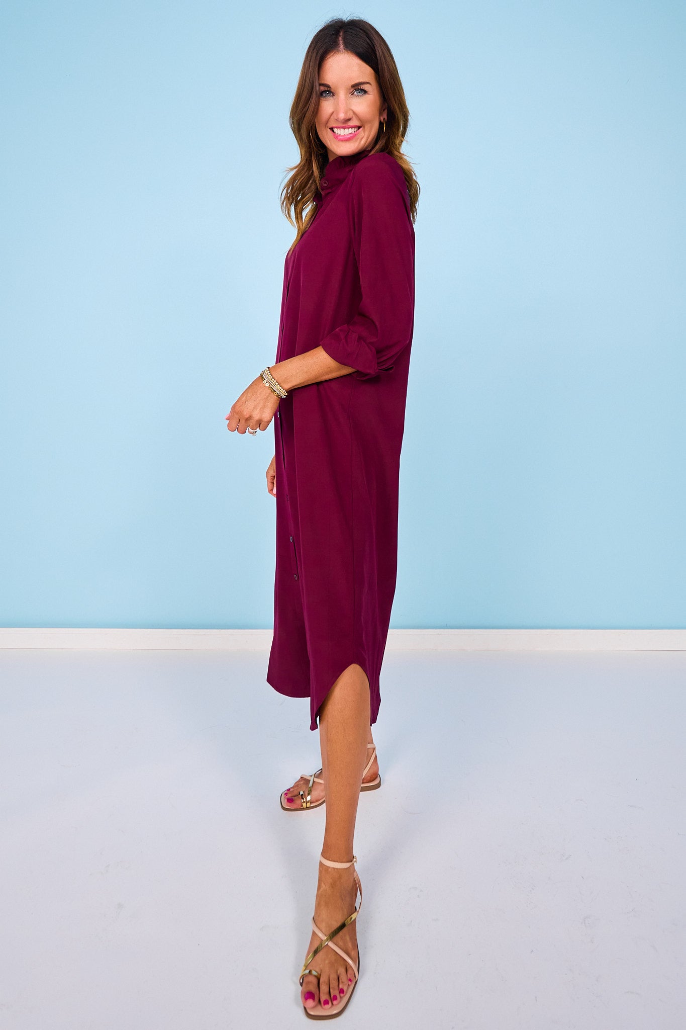 SSYS Saylor Preppy Shirt Dress In Maroon