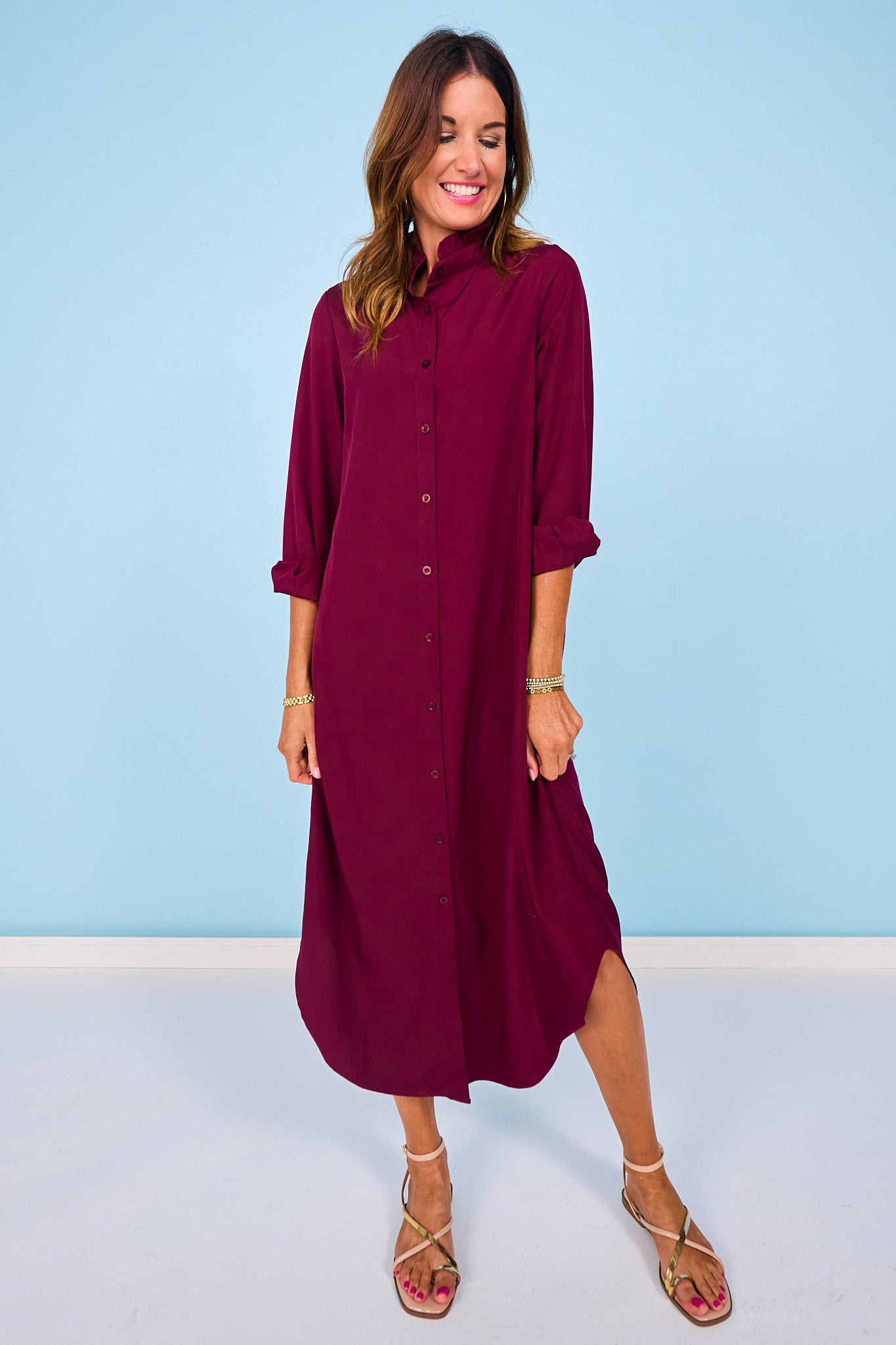 SSYS Saylor Preppy Shirt Dress In Maroon