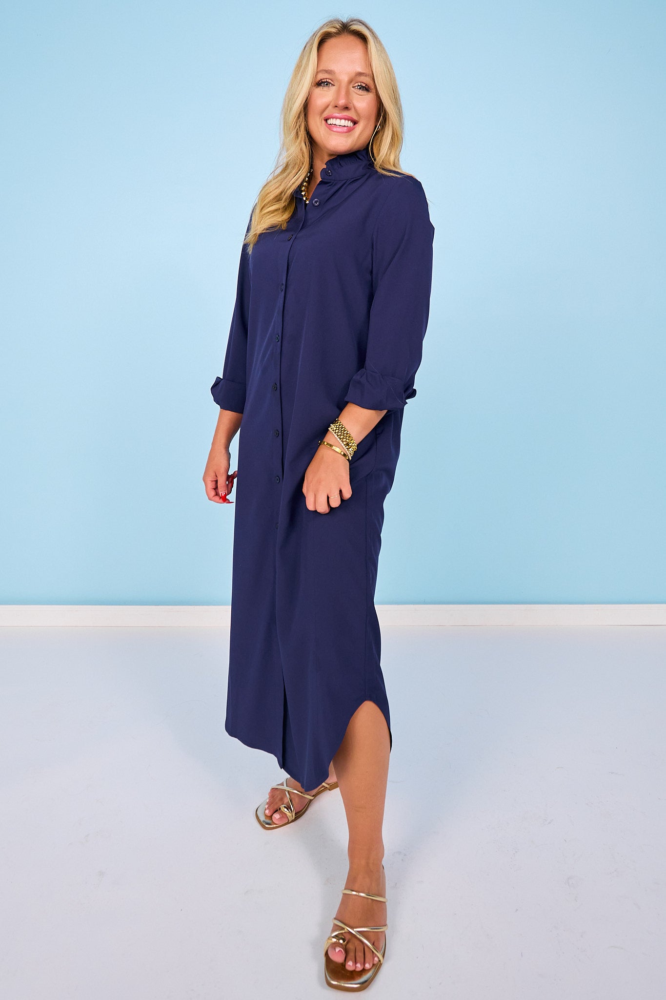 SSYS Saylor Preppy Shirt Dress In Navy